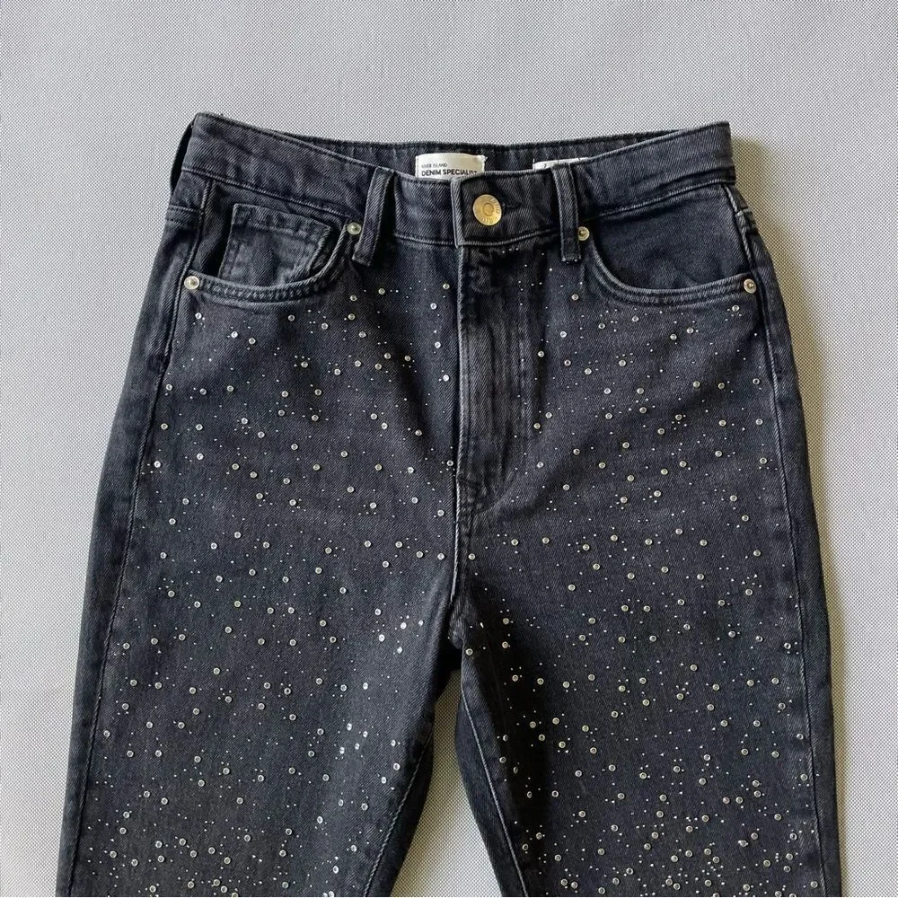 Flared Cropped Black Rhinestone Capri Jeans Size 6S